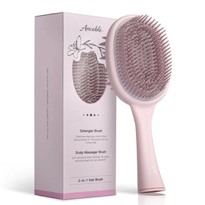 Detangler Brush, 2-in-1 Detangling Hair Brush for Women Men - Scalp Scrubber Massager for Hair Growth, Curly Hair Brush for All Hair Types, Wet & Dry Use, Soft Silicone Styling Brush, 2-Pack