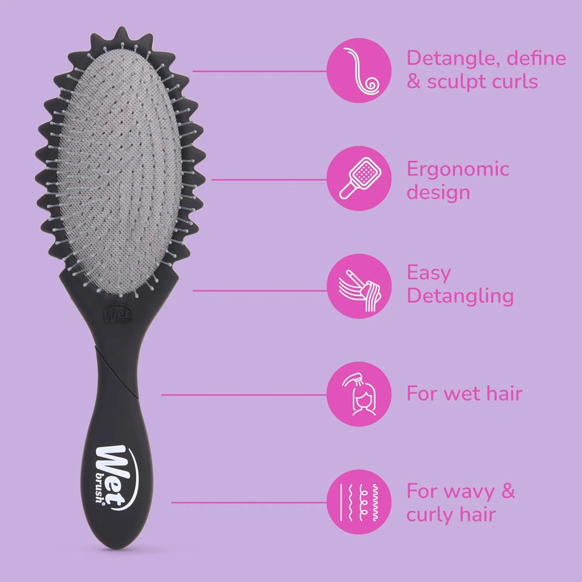 Wet Brush Curl Shaper Detangler Brush, Purple, Made for Women, Men & Kids