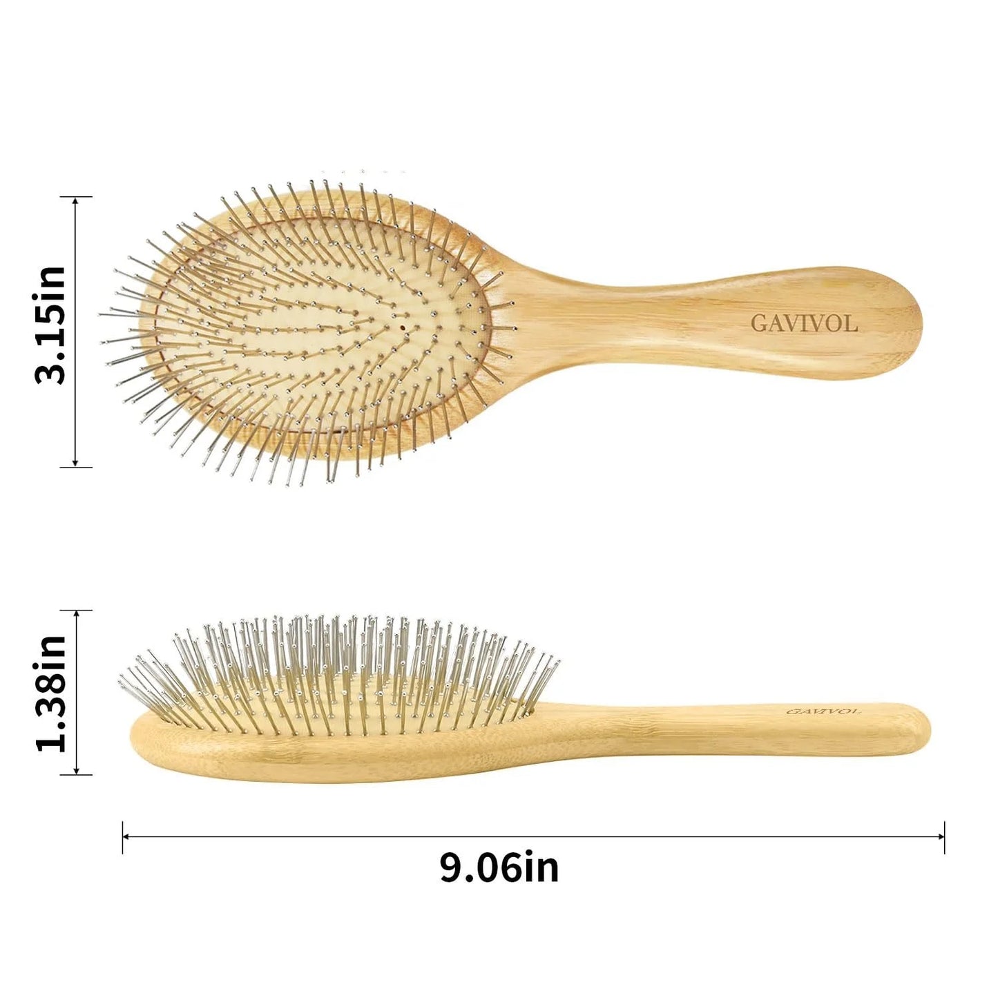 Bamboo Hair Brush for Men & Women – Natural Scalp Massager with Steel Bristles, Promotes Hair Growth, Anti-Static & Travel-Friendly, Wet Brush & Detangler (Kids/Adults)