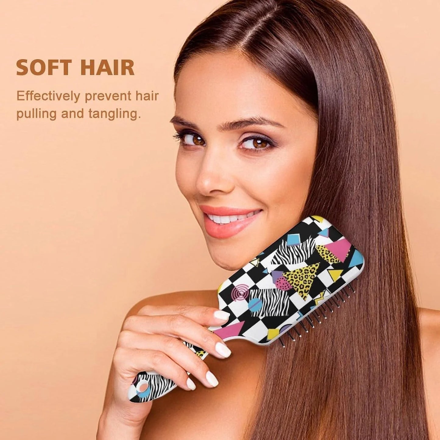Air-Cushion Comb Black Gold Glitter Cheetah Leopard Print, Smooth Hair Salon Anti-Knotting Fluffy, For Long Thick Curly Hair, 1 Pack