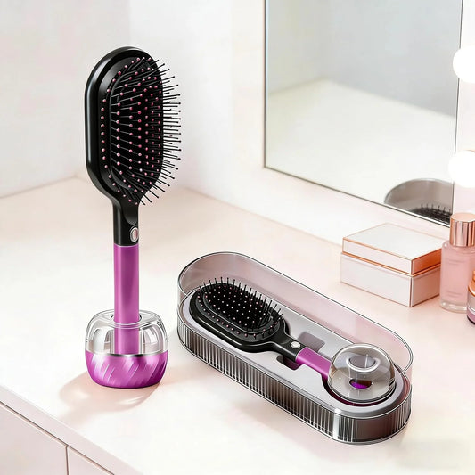 Anti-Static Detangling Hair Brush with Storage Box & Base, Rose Red