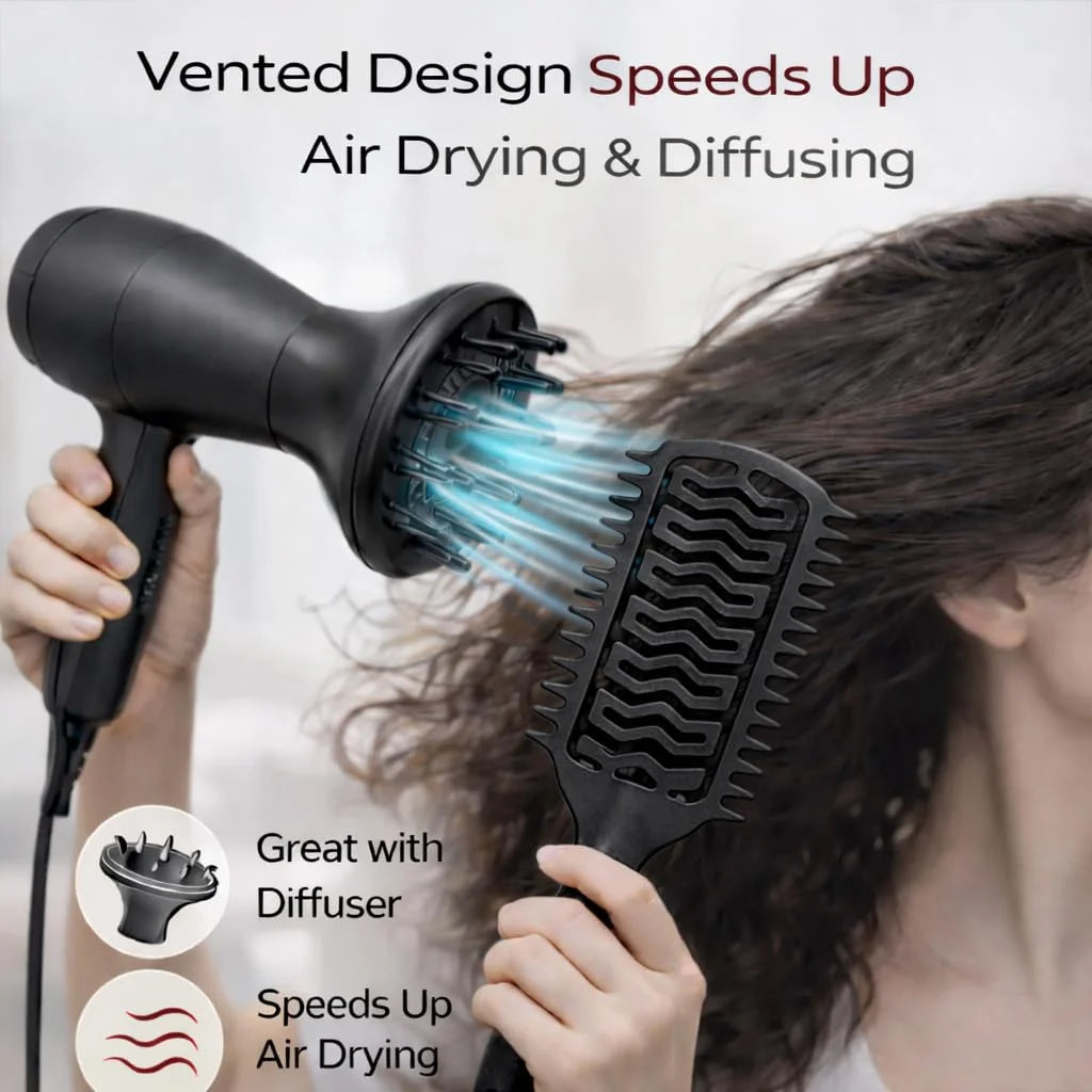 Curl Defining Brush for Curly Hair, Vented Detangling Hair Brush for Wet and Dry Styling, Curved Brush for Shaping and Smoothing Curl Clumps, Lightweight Hair Brush (2Pcs Black)