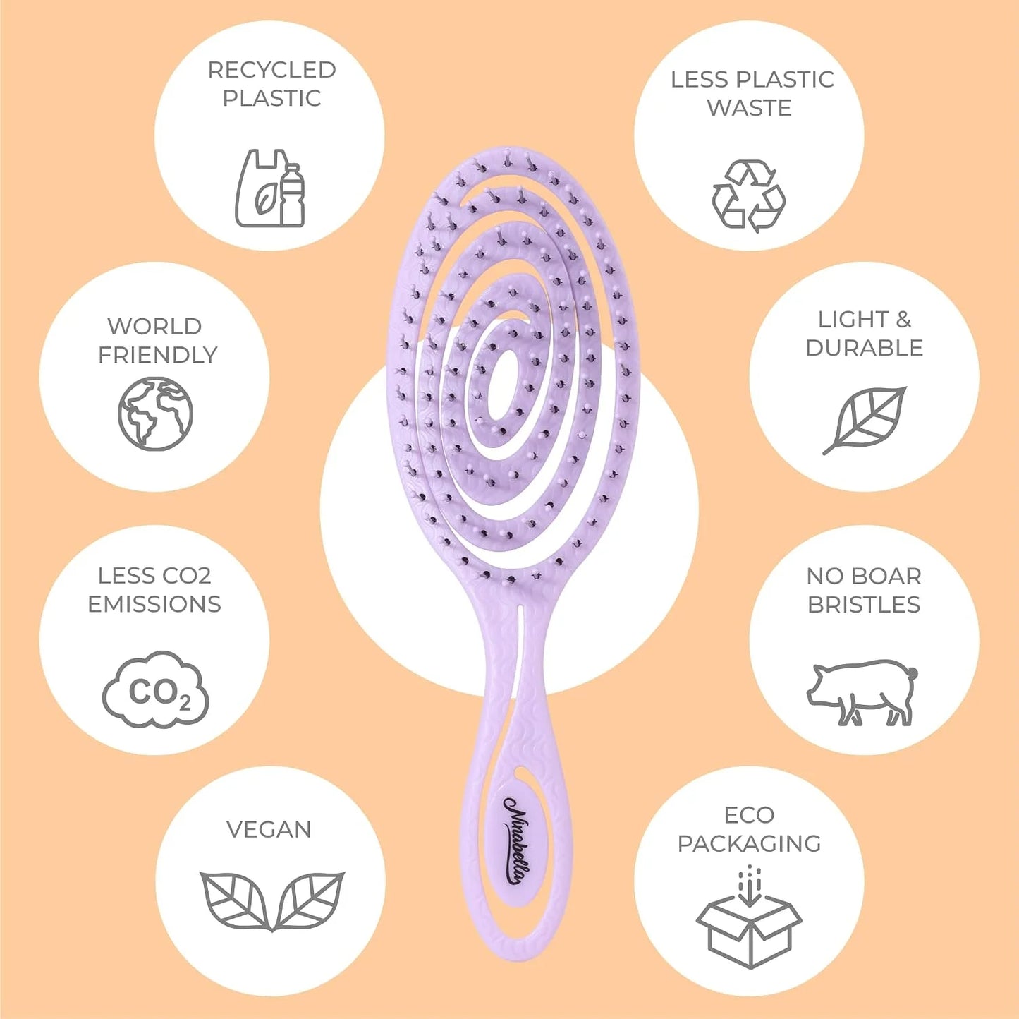 Ninabella Detangler Brush - No Tangle Hair Brush for Women, Fine, Thick and Long Hair - Hairbrush for Wet and Dry Hair, Gentle on the Scalp - Elegant Black