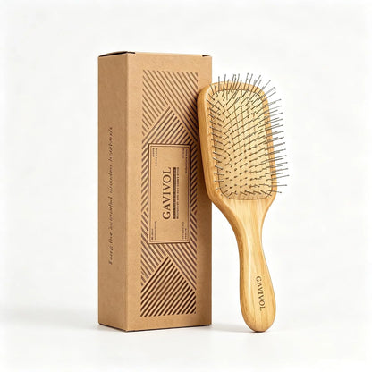 Bamboo Hair Brush for Men & Women – Natural Scalp Massager with Steel Bristles, Promotes Hair Growth, Anti-Static & Travel-Friendly, Wet Brush & Detangler (Kids/Adults)