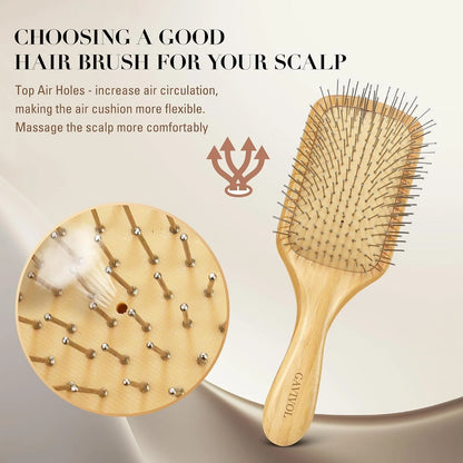 Bamboo Hair Brush for Men & Women – Natural Scalp Massager with Steel Bristles, Promotes Hair Growth, Anti-Static & Travel-Friendly, Wet Brush & Detangler (Kids/Adults)