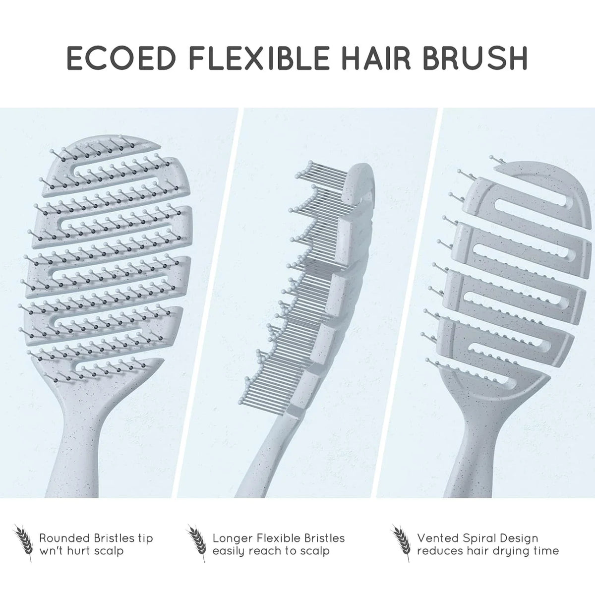 Ecoed Hair brush, Vented Detangling Brush, Quickly Detangles and Smooths hair for Curly, Thick, and Straight Hair, Hair Brush for Women and Men, Blue, Eco Friendly, Sustainable Material