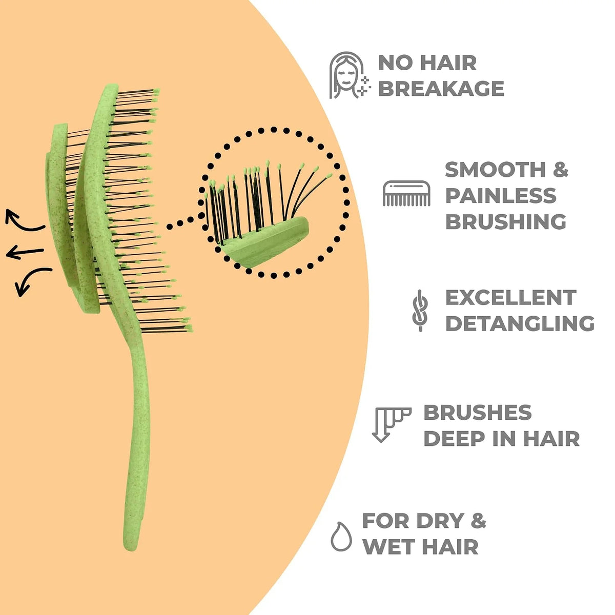 Ninabella Detangler Brush - No Tangle Hair Brush for Women, Fine, Thick and Long Hair - Hairbrush for Wet and Dry Hair, Gentle on the Scalp - Elegant Black