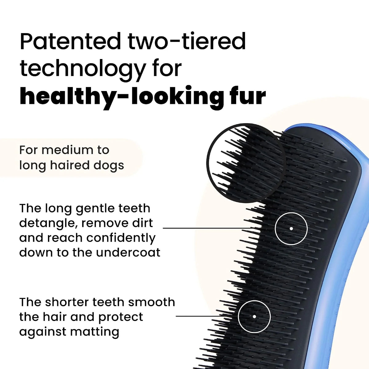 Pet Teezer Detangling Dog Brush for Long Hair Breeds, Large, Blue & Grey