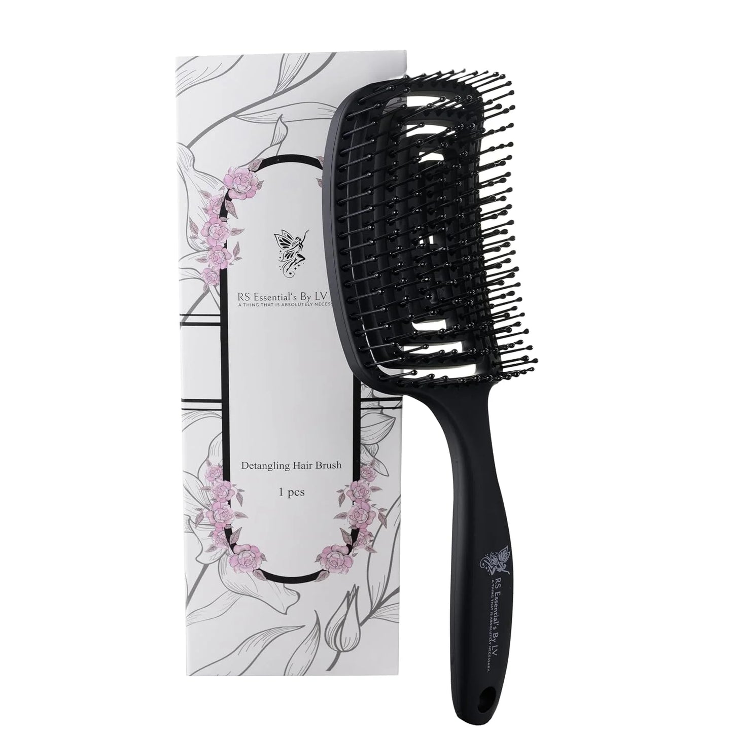 RS ESSENTIAL'S BY LV detangler brush hair brush detangler tangle vented hair brushes for women pink hairbrush black hair brush detangling brush (PINK)