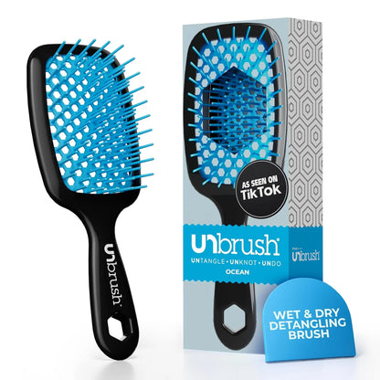 FHI Heat UNbrush Detangling Brush for Pain-Free Brushing on All Wet or Dry Hair Types — Durable DuoFlex Anti-Static Bristles, Lightweight Handle, Vented Hair Brush