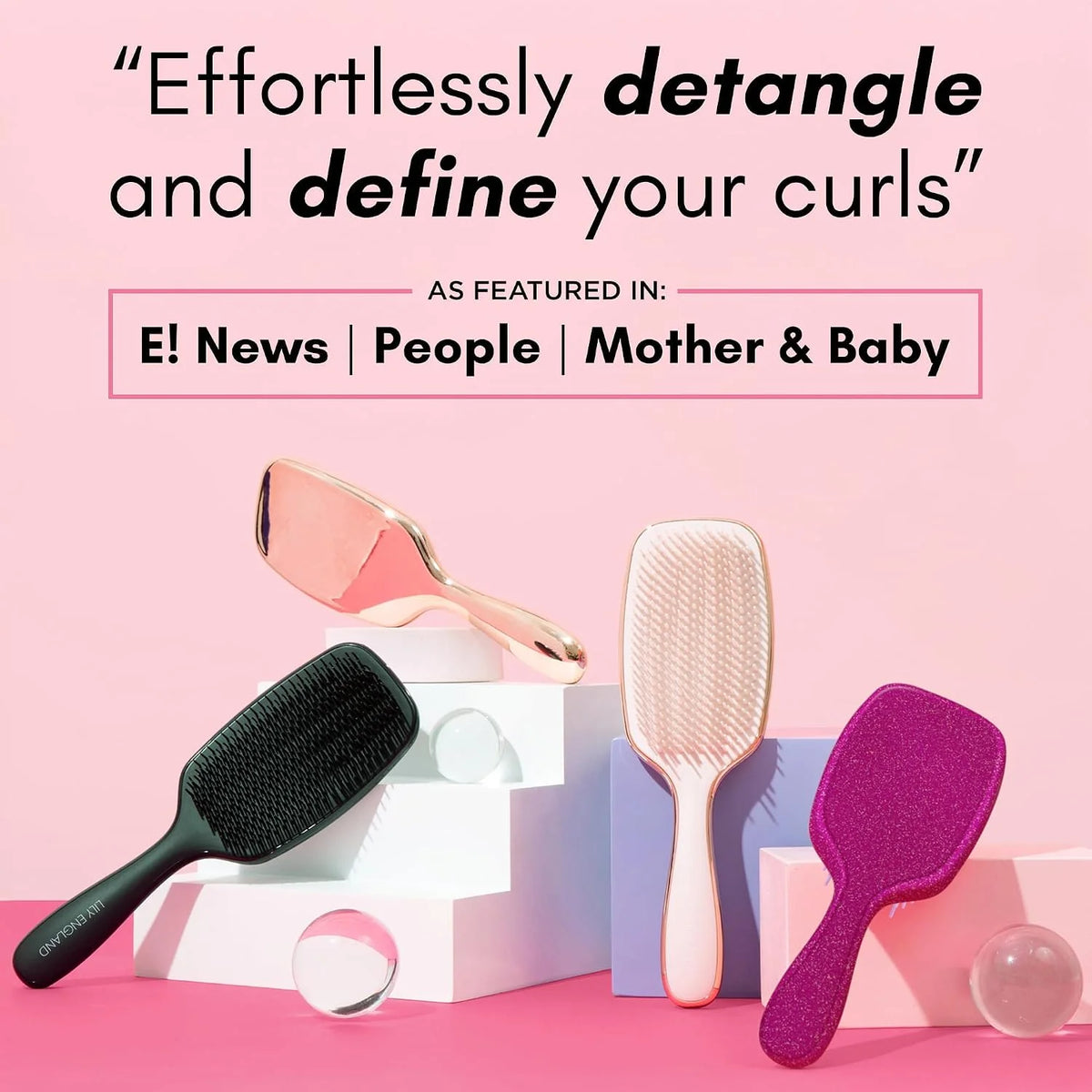 Lily England Pink Hair Brush for Women Detangling for Curly Wet & Dry Hair