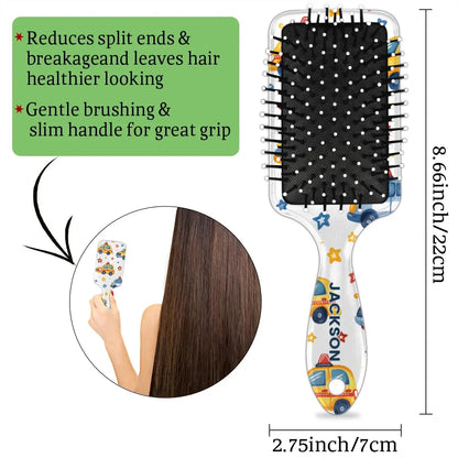 Personalized Cute Car Detangler-Hair-Brush for Kids Boys,Glides Through Tangles Comb,Custom Name Hair Brushes for All Hair Types Wet/Dry/Curly/Thick Hair,White 2