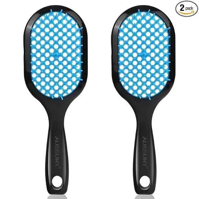 Vented Detangling Hair Brush - 2 Pack Detangler Hairbrush for Effortless Tangle Removal - Ultra-Soft Bristles -For Natural Curly Straight Wet Dry Damaged Hair for Women Men Kids - Black & Blue