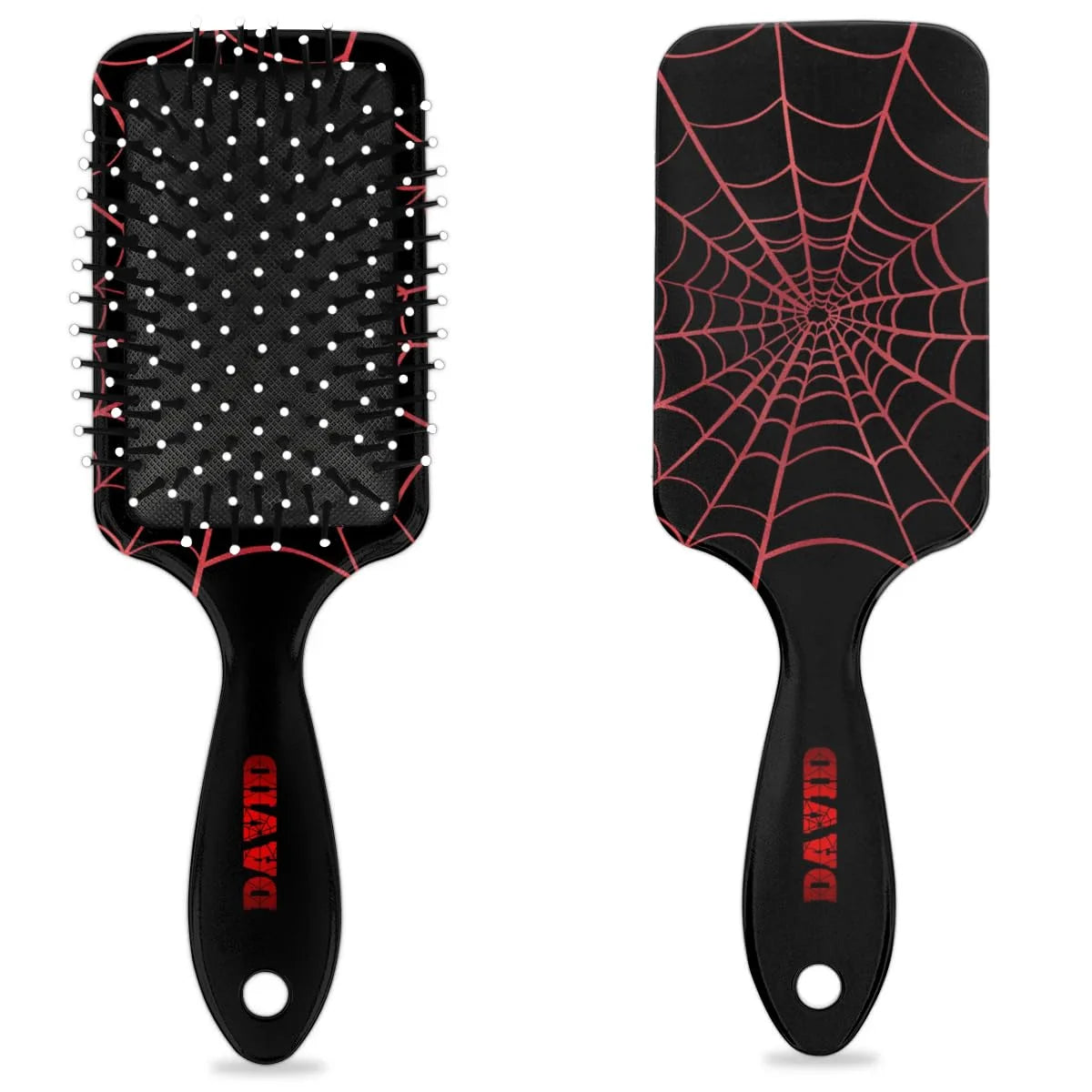 Personalized-Kids-Hair-Brush for Boy Girls Custom Gift Detangler Brush Soft Bristle Hair Brushes Travel Hair Brush for All Hair Types Christmas Hallowmas Spider Web Sliver Dot