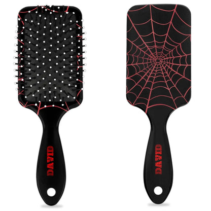 Personalized-Kids-Hair-Brush for Boy Girls Custom Gift Detangler Brush Soft Bristle Hair Brushes Travel Hair Brush for All Hair Types Christmas Hallowmas Spider Web Sliver Dot
