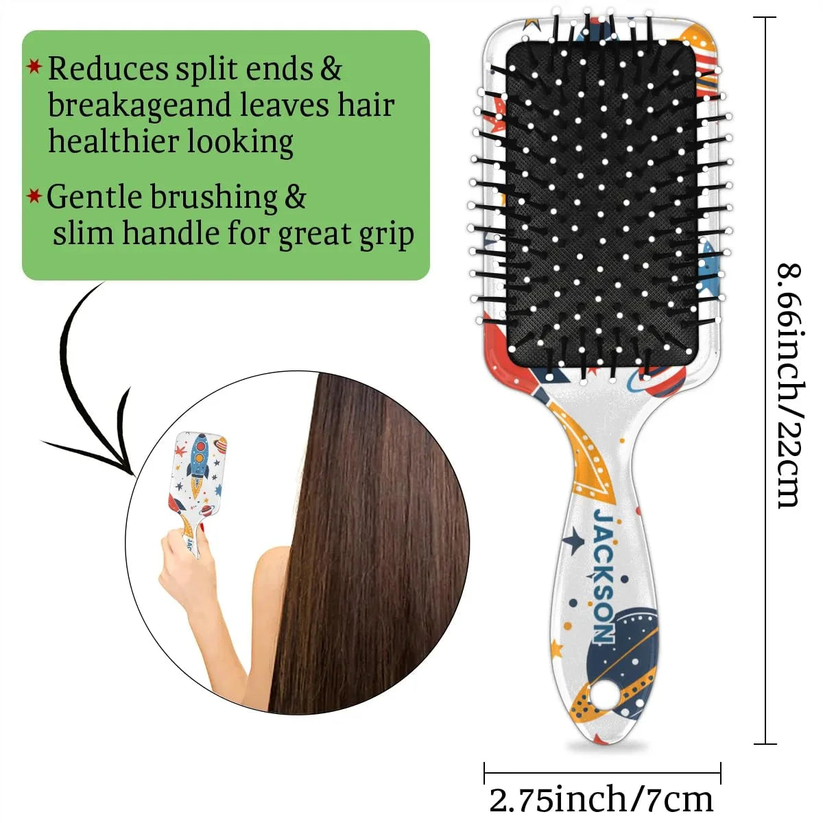 Personalized Cool-Rocket Detangler-Hair-Brush for Kids-Boys,Glides Through Tangles Comb,Custom Name Hair Brushes for All Hair Types Wet/Dry/Curly/Thick Hair,Dark Blue