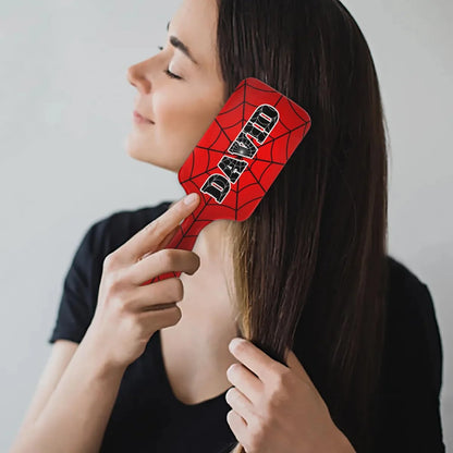 Personalized-Kids-Hair-Brush for Boy Girls Custom Gift Detangler Brush Soft Bristle Hair Brushes Travel Hair Brush for All Hair Types Christmas Hallowmas Spider Web Sliver Dot