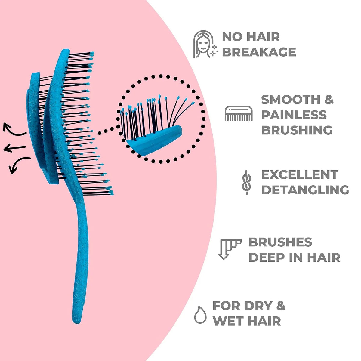 Ninabella Detangler Brush - No Tangle Hair Brush for Women, Fine, Thick and Long Hair - Hairbrush for Wet and Dry Hair, Gentle on the Scalp - Elegant Black