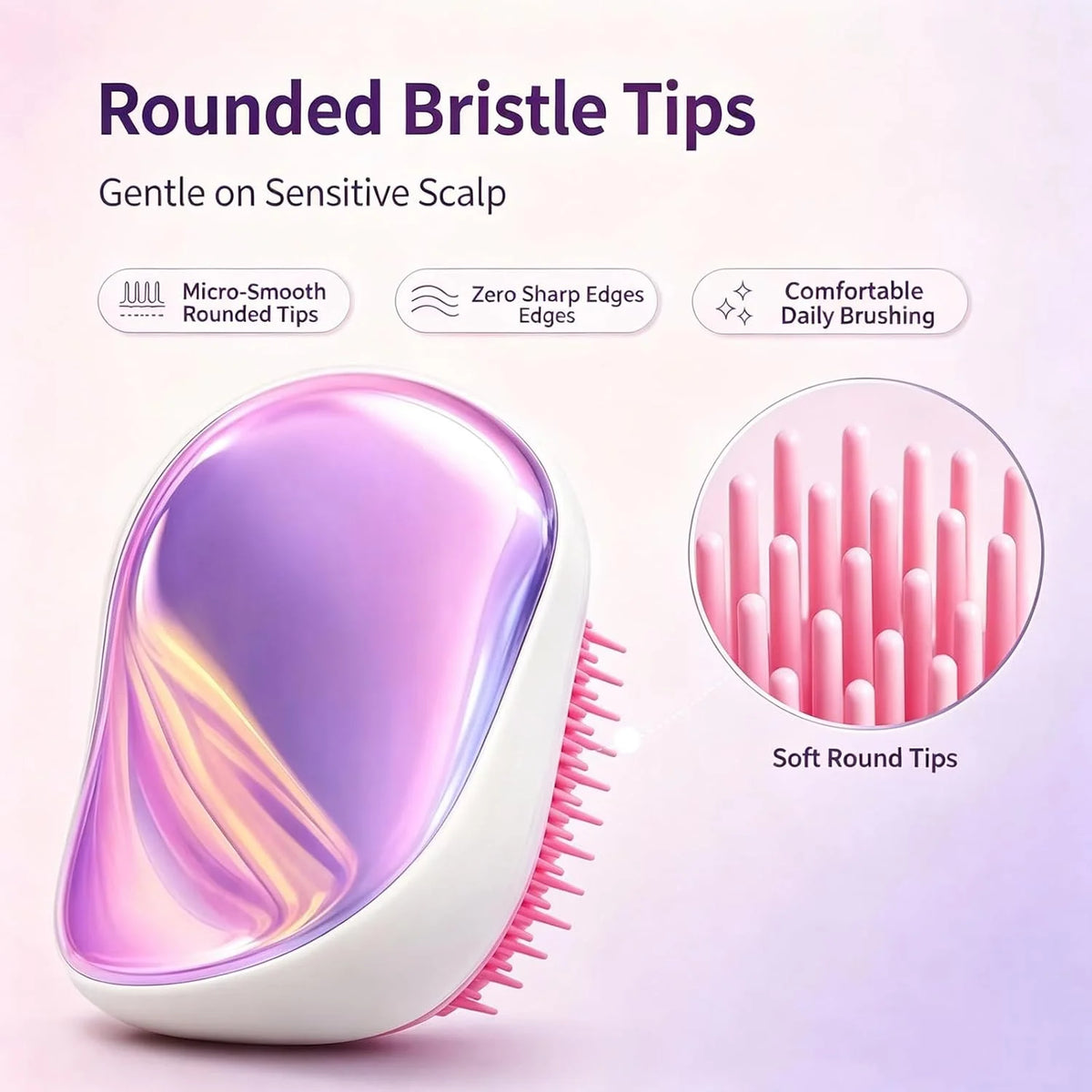 Portable Detangling Hair Brush with Protective Cover, Air Cushion Anti‑Pull Scalp Massage Comb, Travel Pocket Hair Detangler Brush for Wet Dry Curly Knotted Hair, for Women Girls