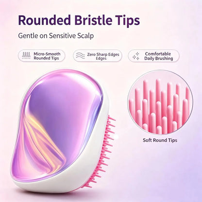 Portable Detangling Hair Brush with Protective Cover, Air Cushion Anti‑Pull Scalp Massage Comb, Travel Pocket Hair Detangler Brush for Wet Dry Curly Knotted Hair, for Women Girls