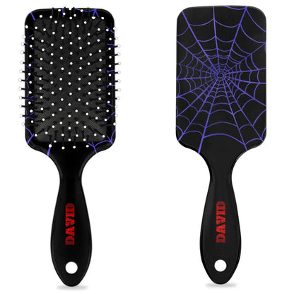 Personalized-Kids-Hair-Brush for Boy Girls Custom Gift Detangler Brush Soft Bristle Hair Brushes Travel Hair Brush for All Hair Types Christmas Hallowmas Spider Web Sliver Dot