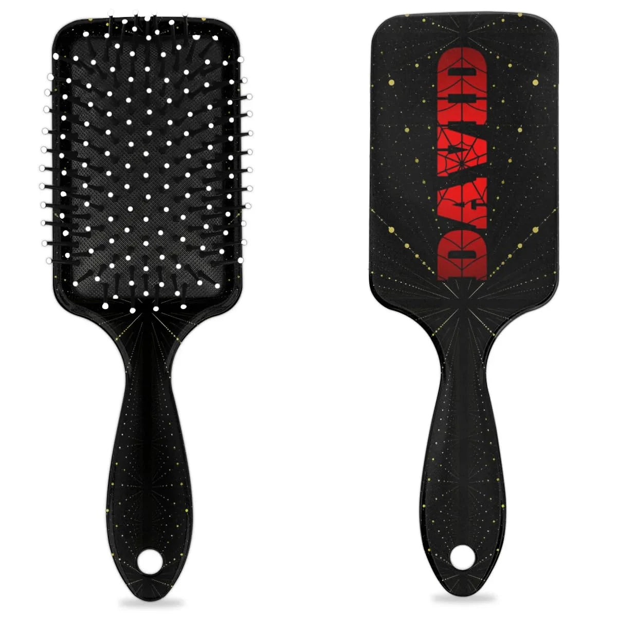 Personalized-Kids-Hair-Brush for Boy Girls Custom Gift Detangler Brush Soft Bristle Hair Brushes Travel Hair Brush for All Hair Types Christmas Hallowmas Spider Web Sliver Dot