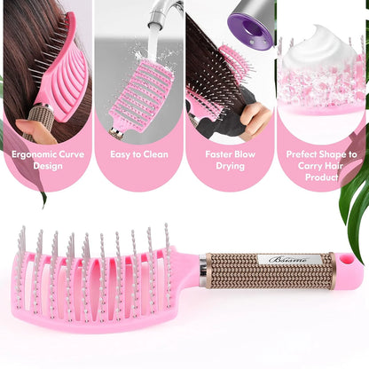 Hair Brush, Professional Curved Vented Brush with 25MM Bristles for Faster Blow Drying, Detangling for Wet Dry Hair, Paddle Brush for Thick Curly Straight Hair for Women & Men