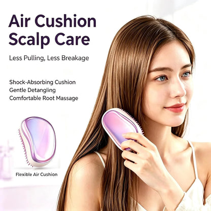 Portable Detangling Hair Brush with Protective Cover, Air Cushion Anti‑Pull Scalp Massage Comb, Travel Pocket Hair Detangler Brush for Wet Dry Curly Knotted Hair, for Women Girls