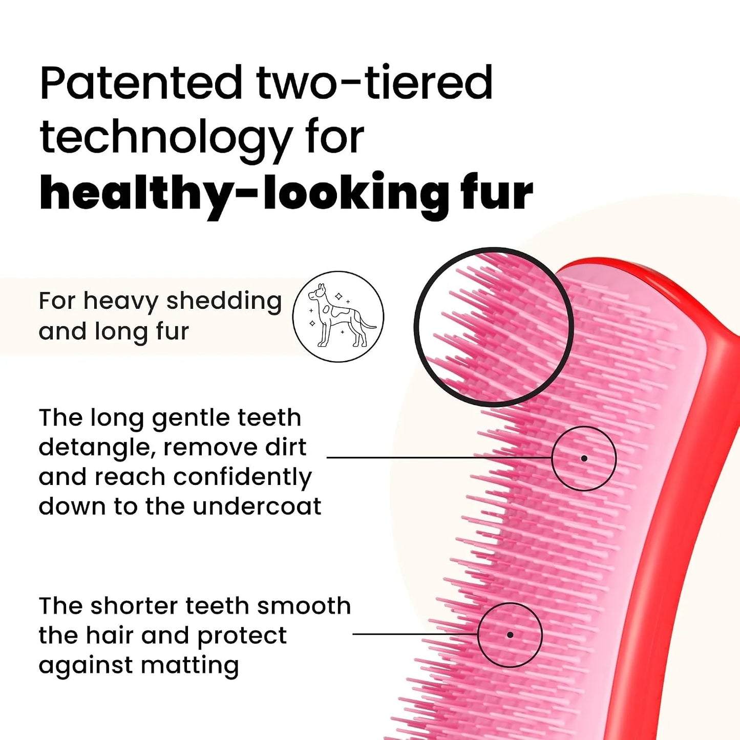 Pet Teezer De-Shedding Dog Brush for Long Hair Breeds, Large, Red & Pink