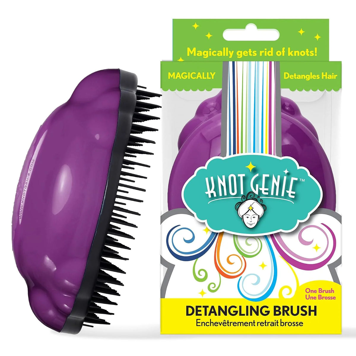 Knot Genie Detangling Hair Brush for Kids (Peaceful Purple) | Original Size | Perfect Detangling Brush for Curly Hair, Gently Separate Tangles, Leaves Hair Smooth and Shiny