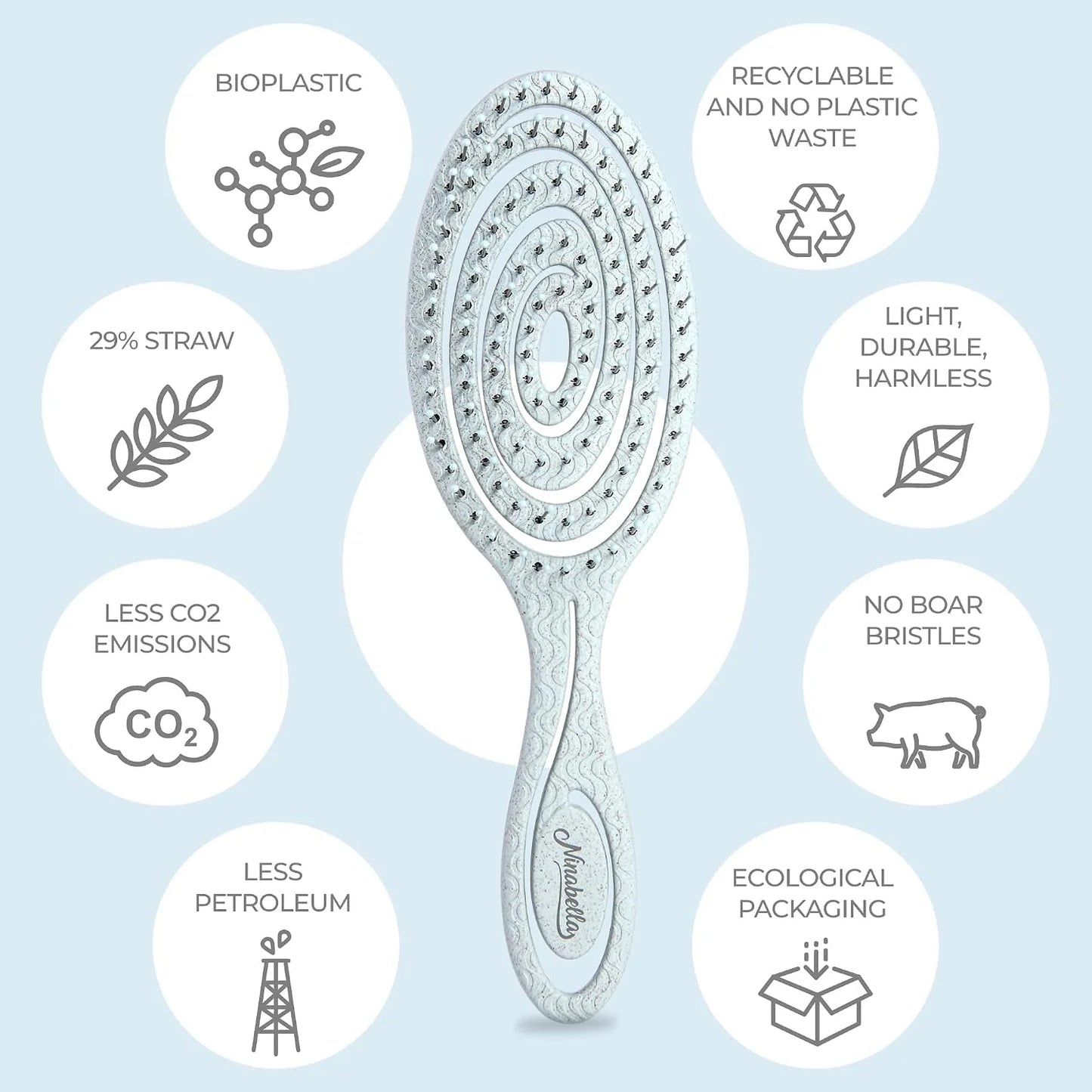 Ninabella Detangler Brush - No Tangle Hair Brush for Women, Fine, Thick and Long Hair - Hairbrush for Wet and Dry Hair, Gentle on the Scalp - Elegant Black