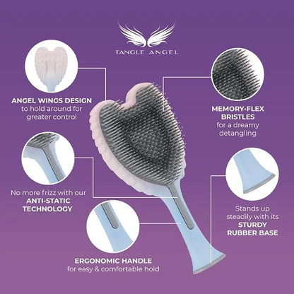 Detangling Hair Brush - Anti Static Angel Wing Hair Brush with Soft & Flexible Bristle for Straight & Wavy Hair - Tangle Angel Hair Detangler Brushes for Blow Drying & Shower - Two Tone Lilac Ivory