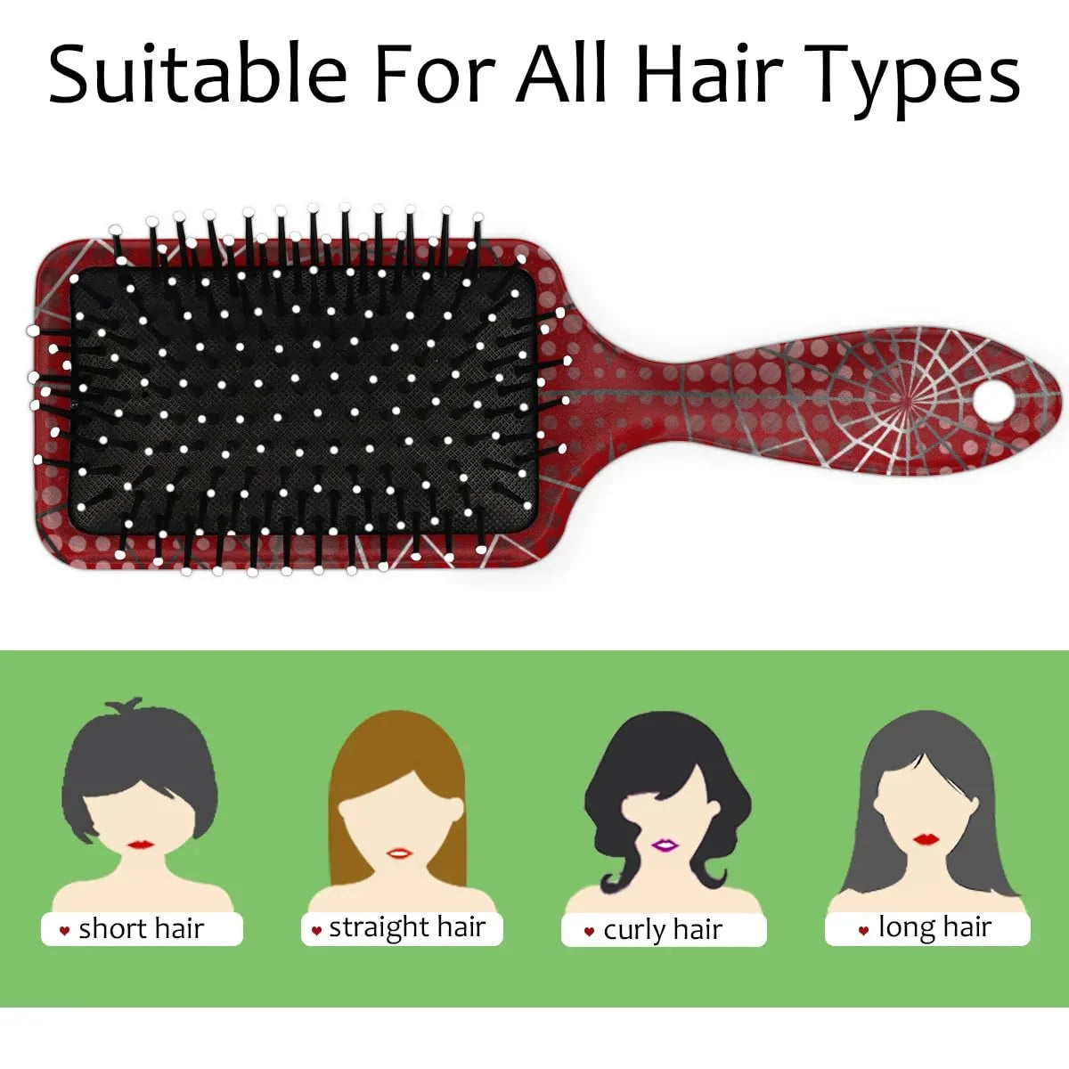 Personalized-Kids-Hair-Brush for Boy Girls Custom Gift Detangler Brush Soft Bristle Hair Brushes Travel Hair Brush for All Hair Types Christmas Hallowmas Spider Web Sliver Dot
