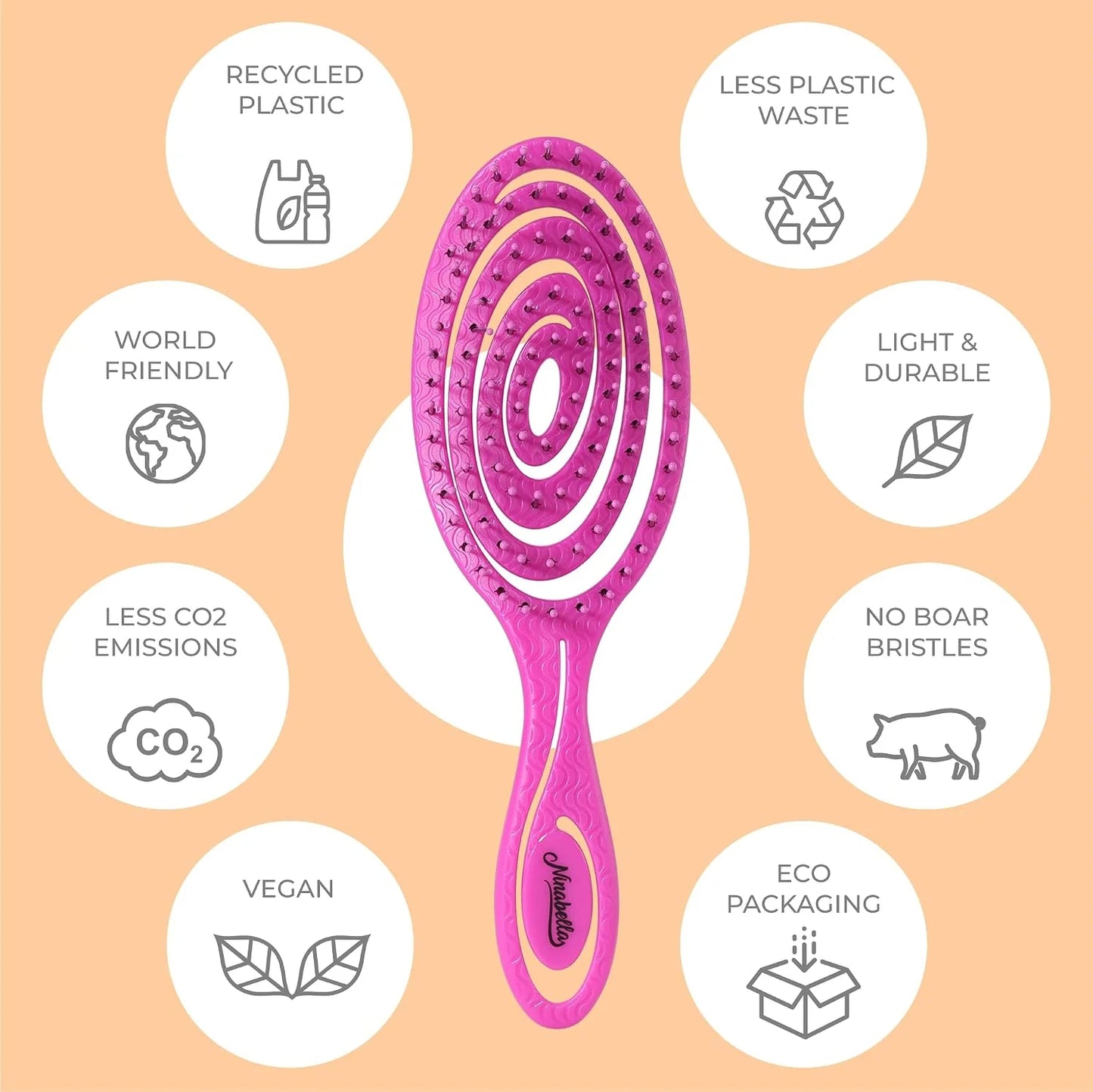Ninabella Detangler Brush - No Tangle Hair Brush for Women, Fine, Thick and Long Hair - Hairbrush for Wet and Dry Hair, Gentle on the Scalp - Elegant Black