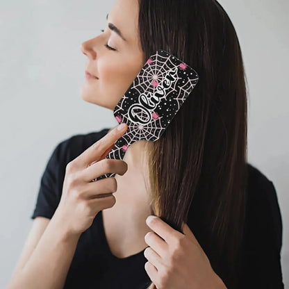 Personalized-Kids-Hair-Brush for Boy Girls Custom Gift Detangler Brush Soft Bristle Hair Brushes Travel Hair Brush for All Hair Types Christmas Hallowmas Spider Web Sliver Dot