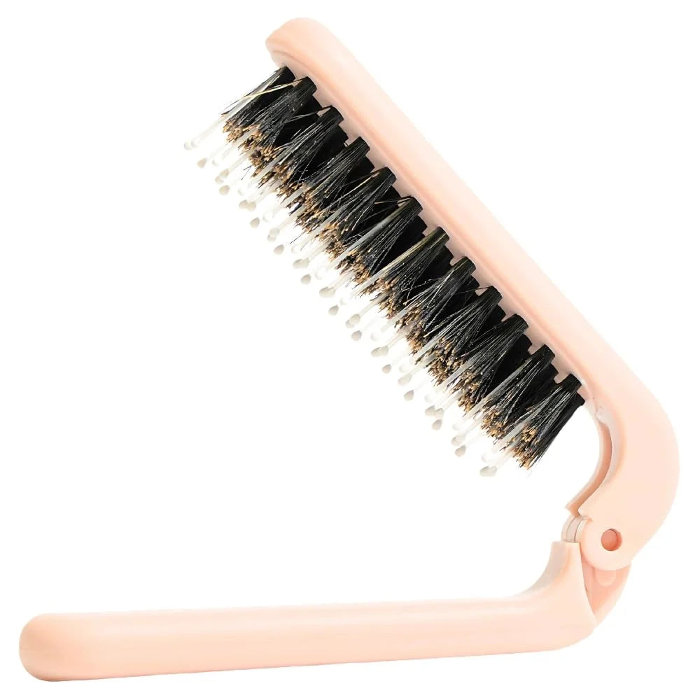 Uffy MiniPop Travel Hair Brush – Mini Folding Boar Bristles for Women, Men & Kids | Kid-Friendly Portable Purse Brush for Wet & Dry Hair, Curly or Straight | Pocket-Size Detangler – Hot Pink