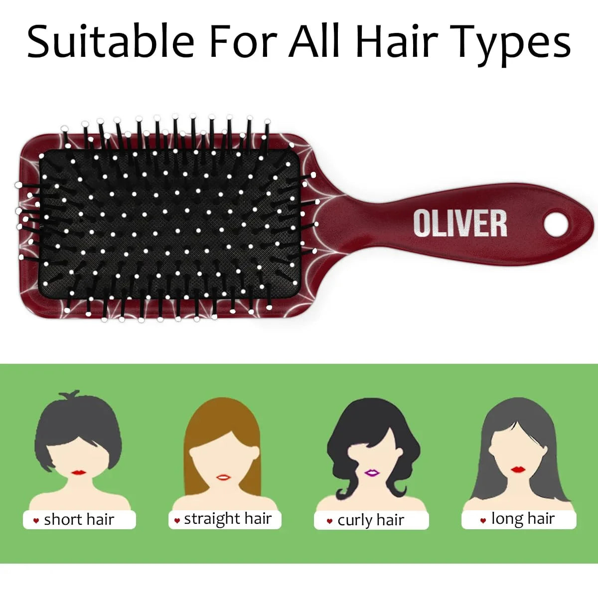 Personalized-Kids-Hair-Brush for Boy Girls Custom Gift Detangler Brush Soft Bristle Hair Brushes Travel Hair Brush for All Hair Types Christmas Hallowmas Spider Web Sliver Dot