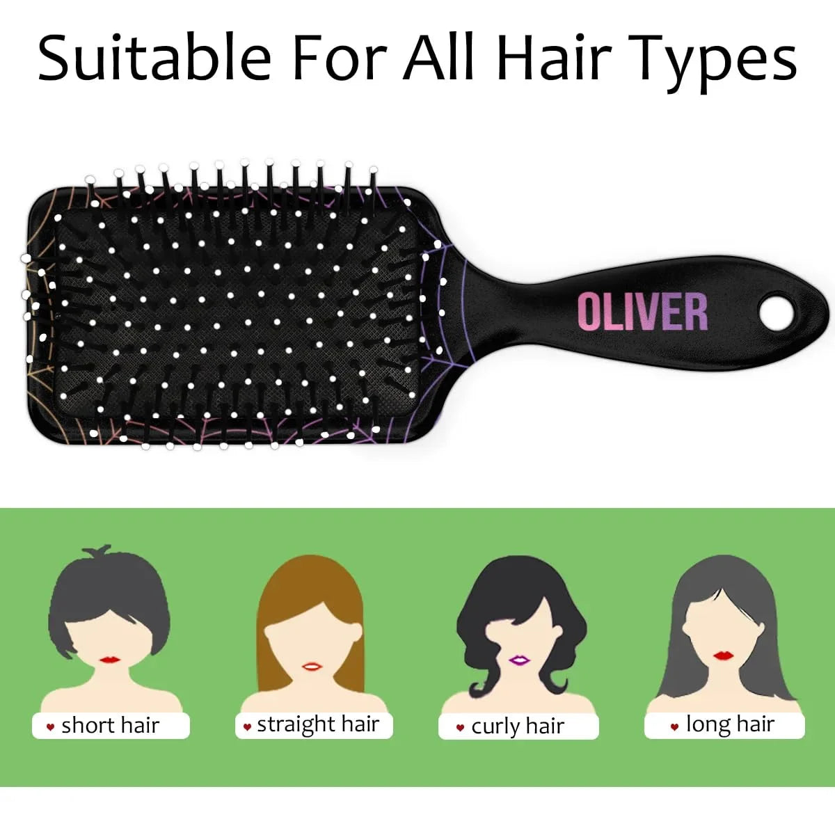Personalized-Kids-Hair-Brush for Boy Girls Custom Gift Detangler Brush Soft Bristle Hair Brushes Travel Hair Brush for All Hair Types Christmas Hallowmas Spider Web Sliver Dot