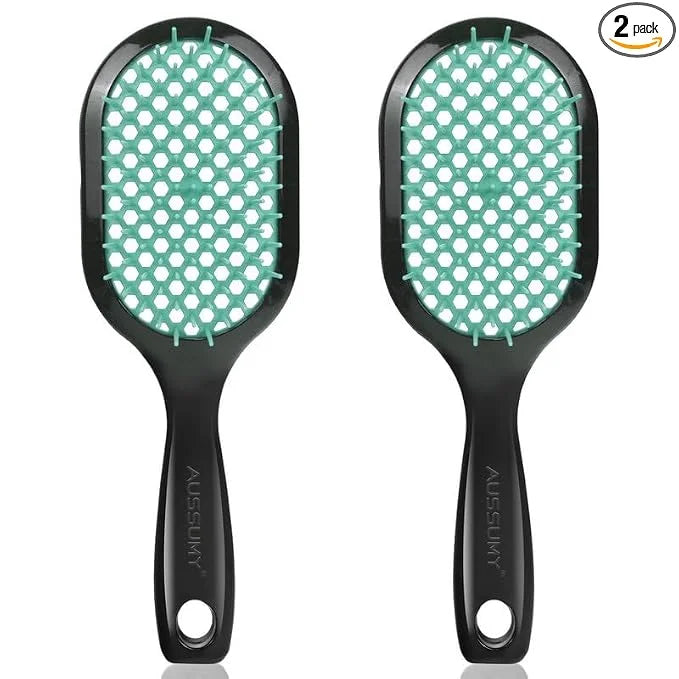 Vented Detangling Hair Brush - 2 Pack Detangler Hairbrush for Effortless Tangle Removal - Ultra-Soft Bristles -For Natural Curly Straight Wet Dry Damaged Hair for Women Men Kids - Black & Blue