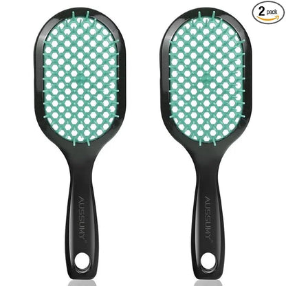 Vented Detangling Hair Brush - 2 Pack Detangler Hairbrush for Effortless Tangle Removal - Ultra-Soft Bristles -For Natural Curly Straight Wet Dry Damaged Hair for Women Men Kids - Black & Blue