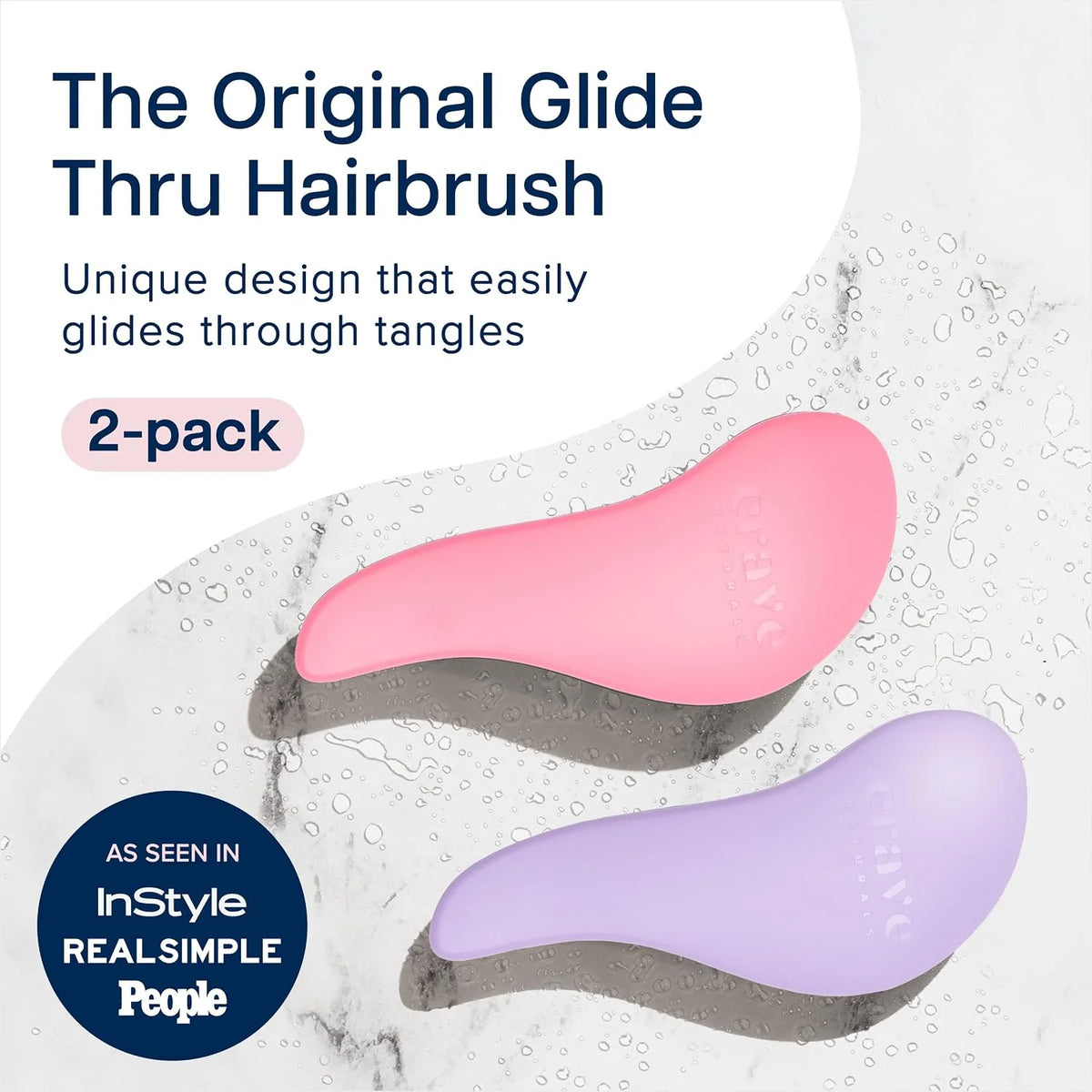 Crave Naturals Glide Thru Hair Brush - Detangler Brush for Curly, Straight, Wet or Dry Hair - Gentle Detangling Brushes for Adults, Kids, Toddlers - Hair Accessories for Women, 7.5x3" - Pink