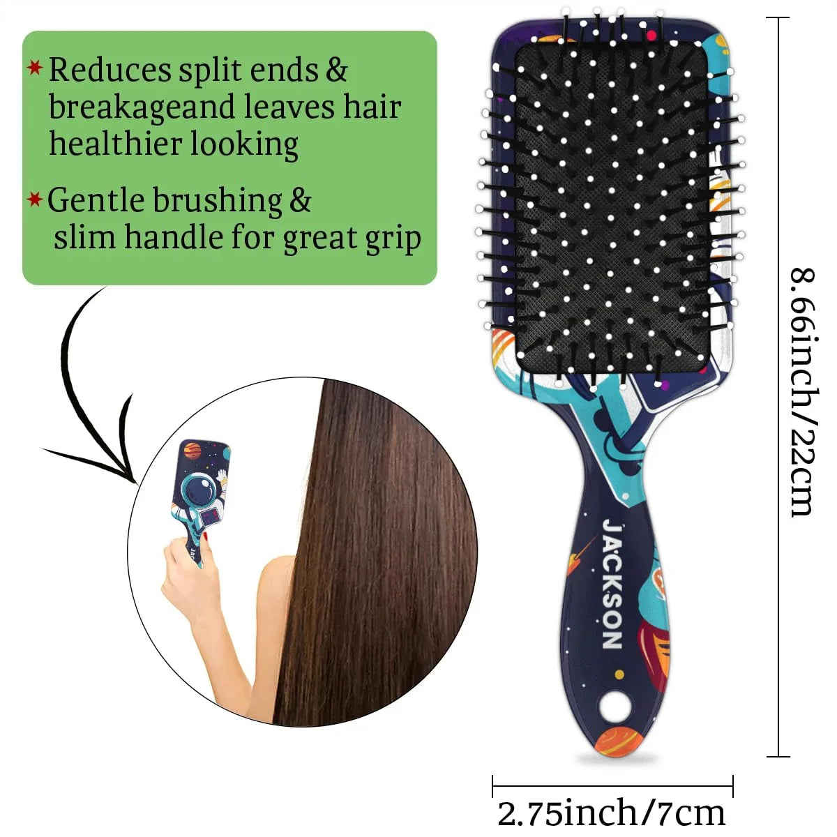 Personalized Cool-Rocket Detangler-Hair-Brush for Kids-Boys,Glides Through Tangles Comb,Custom Name Hair Brushes for All Hair Types Wet/Dry/Curly/Thick Hair,Dark Blue