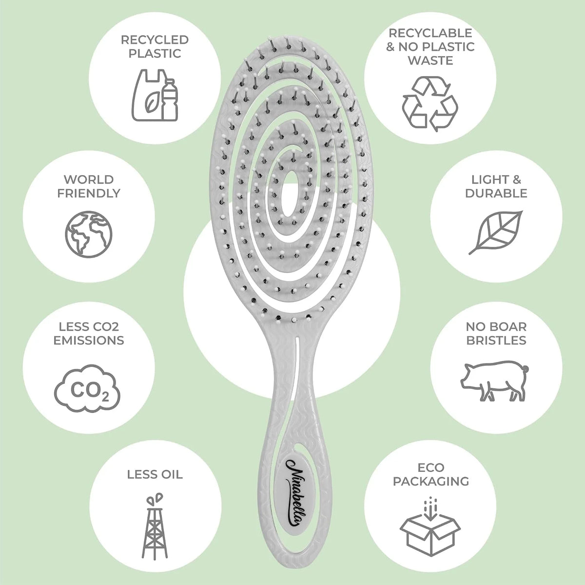 Ninabella Detangler Brush - No Tangle Hair Brush for Women, Fine, Thick and Long Hair - Hairbrush for Wet and Dry Hair, Gentle on the Scalp - Elegant Black