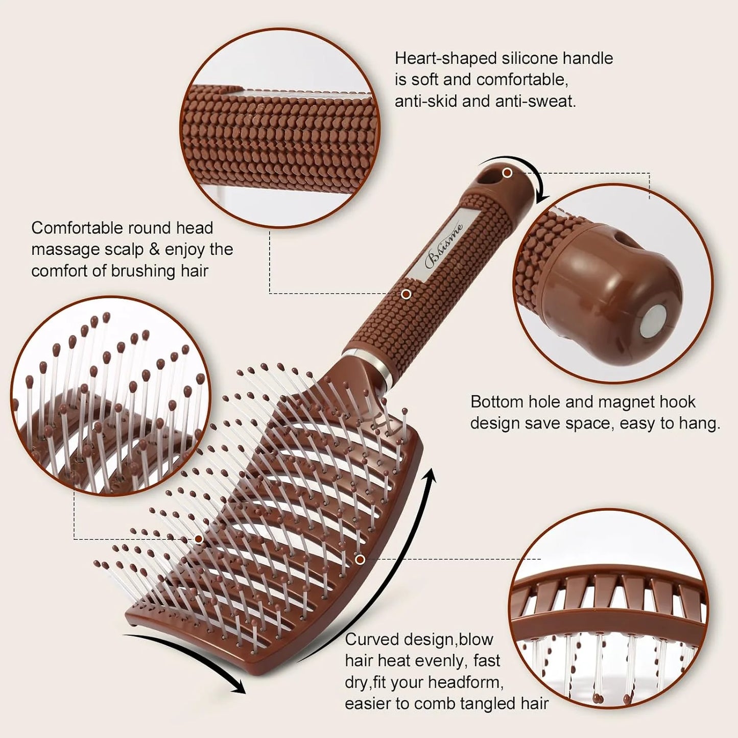 Hair Brush, Professional Curved Vented Brush with 25MM Bristles for Faster Blow Drying, Detangling for Wet Dry Hair, Paddle Brush for Thick Curly Straight Hair for Women & Men