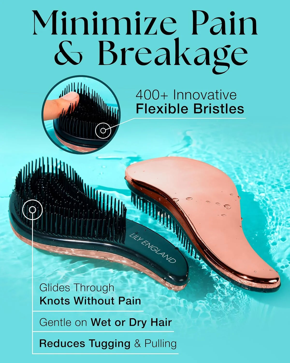 Lily England Detangling Comb & Brush Set for Girls, Tail & Wide Tooth Comb