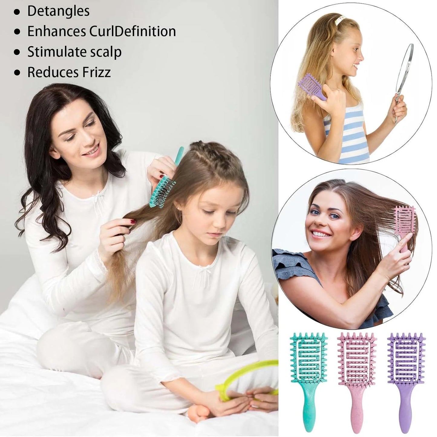 Curl Defining Brush for Curly Hair, Vented Detangling Hair Brush for Wet and Dry Styling, Curved Brush for Shaping and Smoothing Curl Clumps, Lightweight Hair Brush (2Pcs Black)