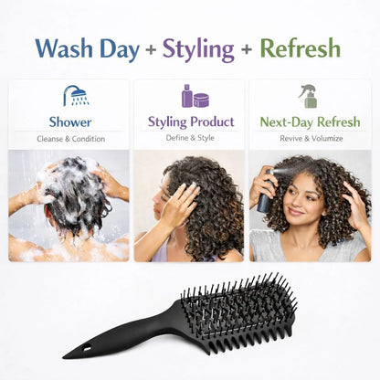 Curl Defining Brush for Curly Hair, Vented Detangling Hair Brush for Wet and Dry Styling, Curved Brush for Shaping and Smoothing Curl Clumps, Lightweight Hair Brush (2Pcs Black)
