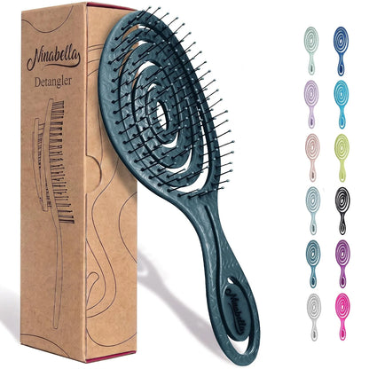 Ninabella Detangler Brush - No Tangle Hair Brush for Women, Fine, Thick and Long Hair - Hairbrush for Wet and Dry Hair, Gentle on the Scalp - Elegant Black