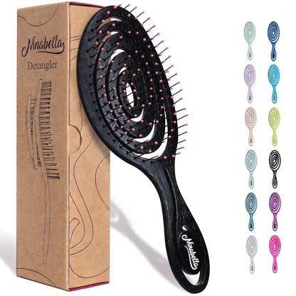 Ninabella Detangler Brush - No Tangle Hair Brush for Women, Fine, Thick and Long Hair - Hairbrush for Wet and Dry Hair, Gentle on the Scalp - Elegant Black