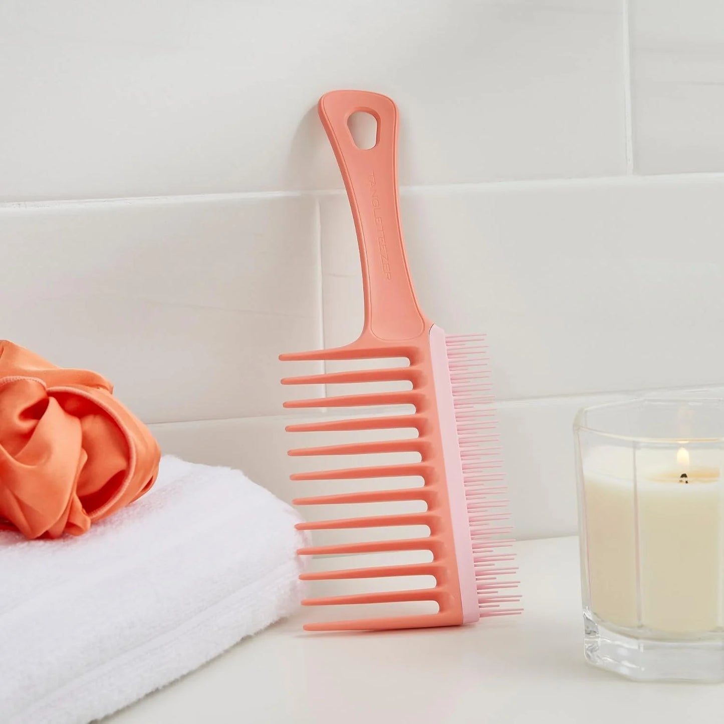 Tangle Teezer Wide Tooth Comb, Double Sided for Detangling and Less Breakage, for 3C to 4C Curly Hair Types, Peach